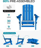 Folding Adirondack Chair Hdpe 2 Cup Holders Ocean