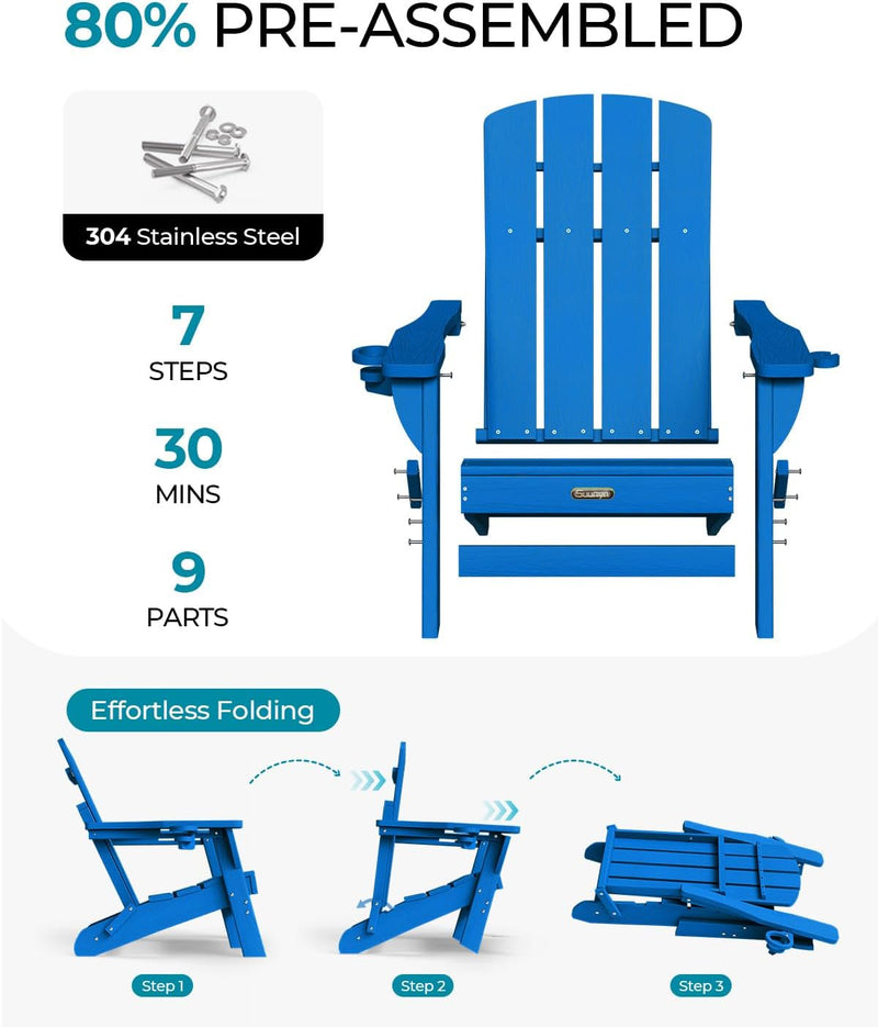 Folding Adirondack Chair Hdpe 2 Cup Holders Ocean