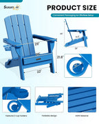 Folding Adirondack Chair Hdpe 2 Cup Holders Ocean