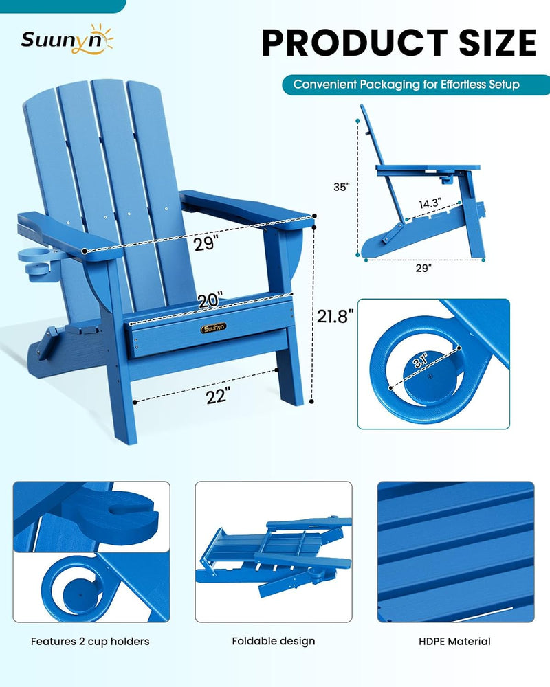 Folding Adirondack Chair Hdpe 2 Cup Holders Ocean