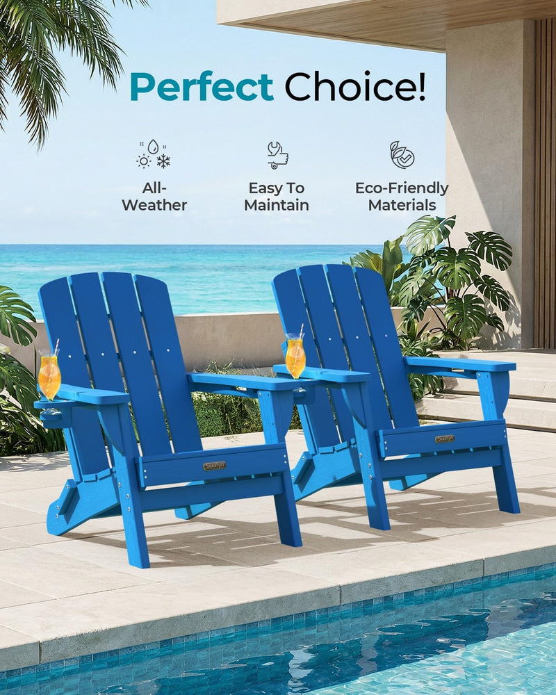 Folding Adirondack Chair Hdpe 2 Cup Holders Ocean