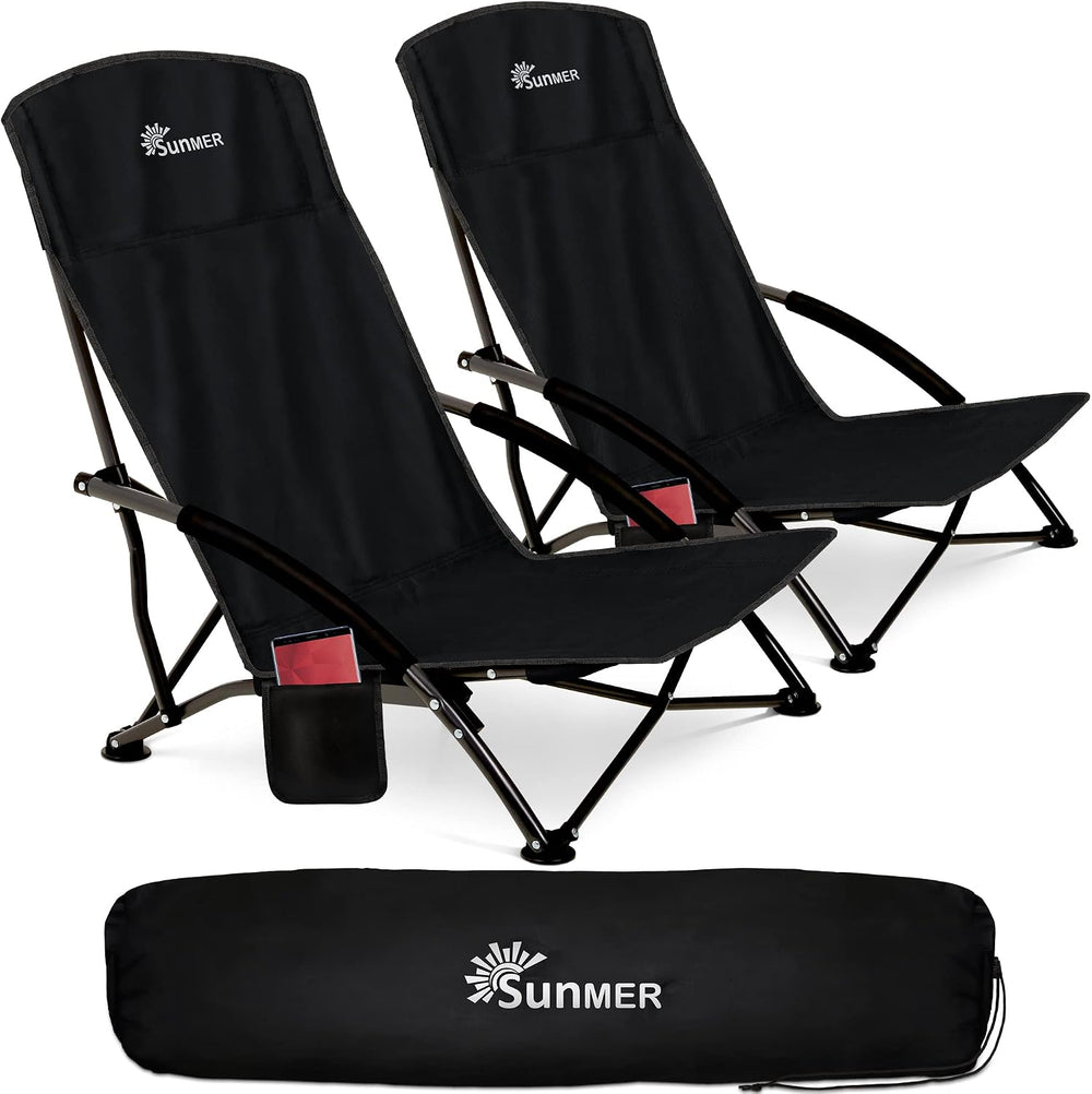 Folding Beach Chairs Foldable Camping Chair with Side (Set of 2)