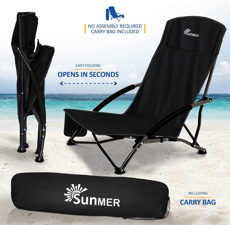Folding Beach Chairs Foldable Camping Chair with Side (Set of 2)