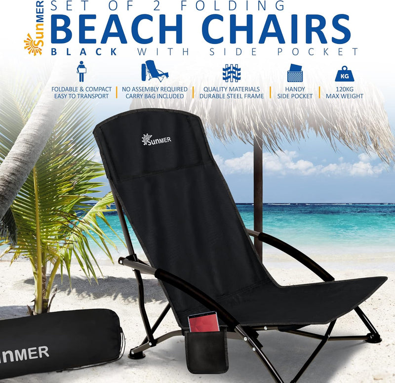 Folding Beach Chairs Foldable Camping Chair with Side (Set of 2)