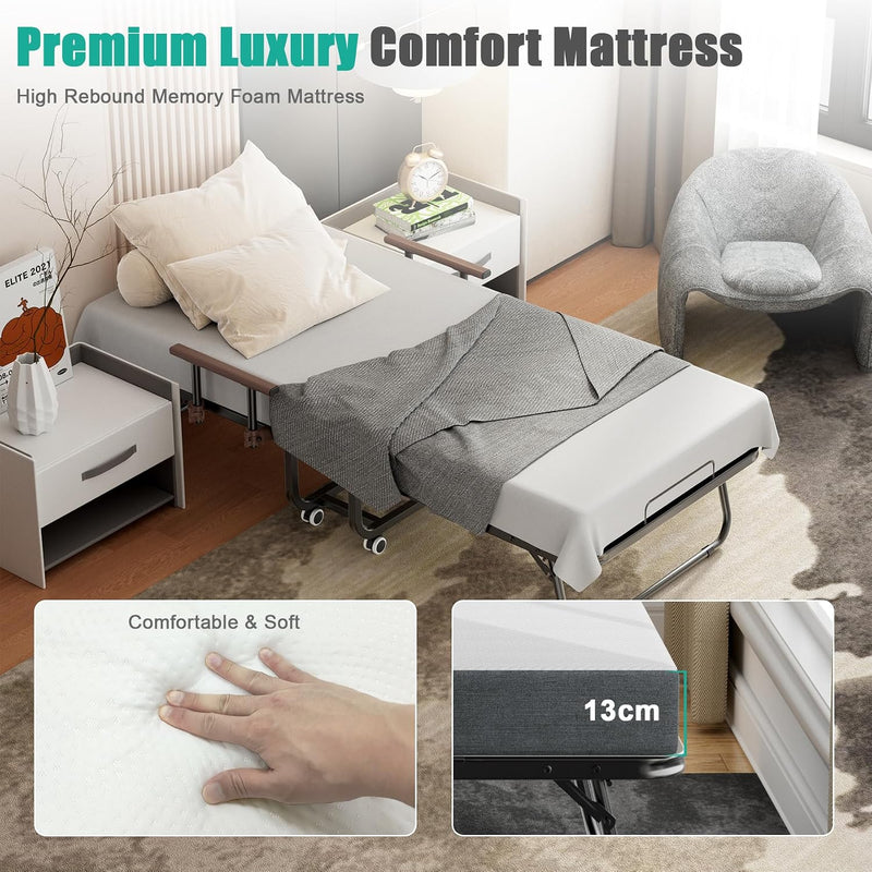 Folding Bed with 13CM Thick Mattress Adjustable