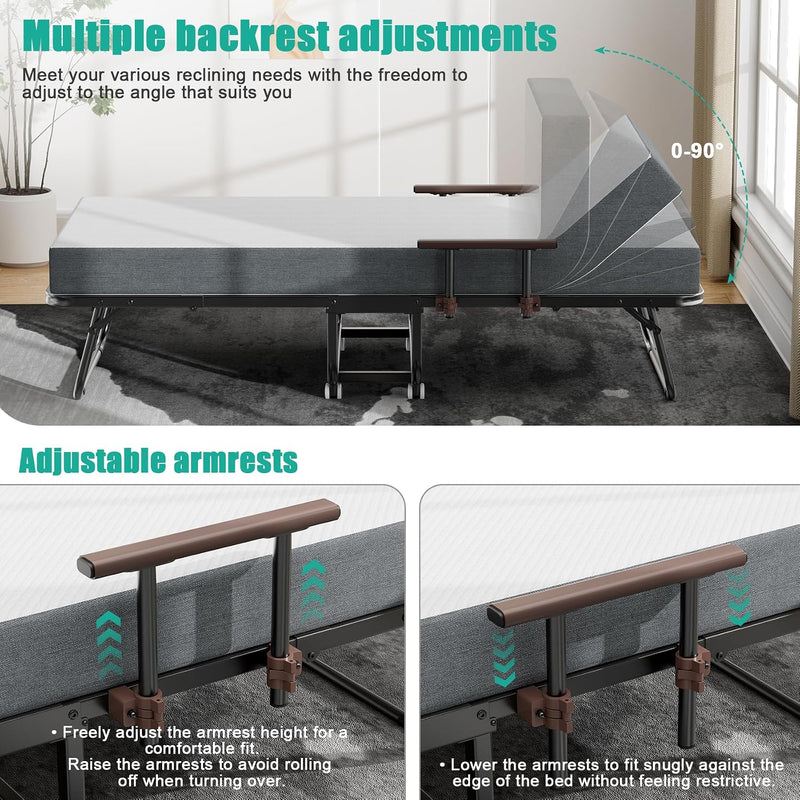 Folding Bed with 13CM Thick Mattress Adjustable
