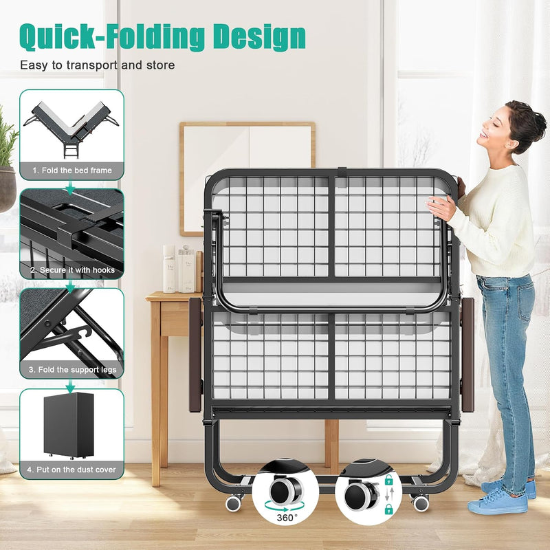 Folding Bed with 13CM Thick Mattress Adjustable