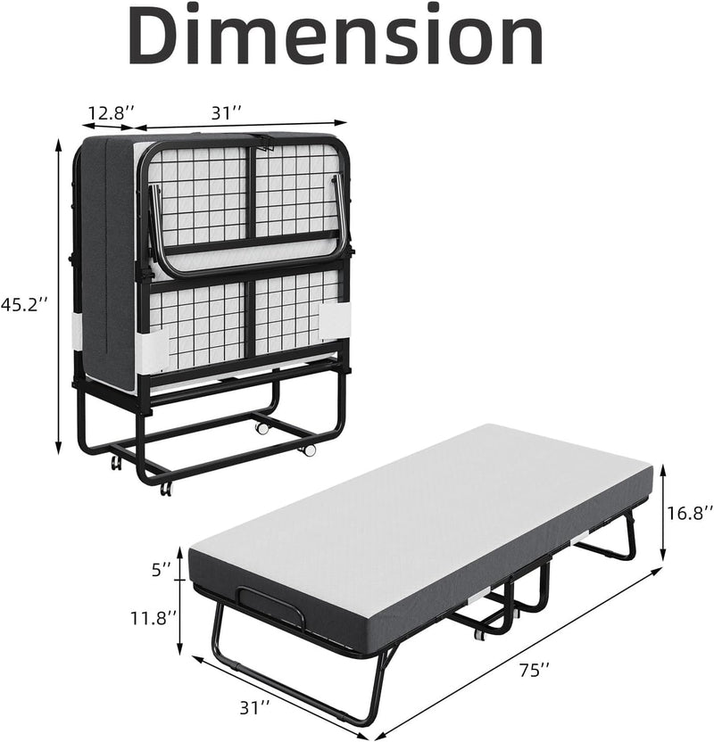 Folding Bed with Mattress Portable Foldable Guest Beds