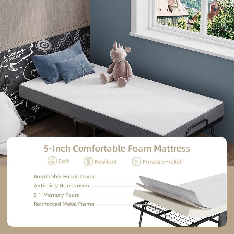 Folding Bed with Mattress Portable Foldable Guest Beds