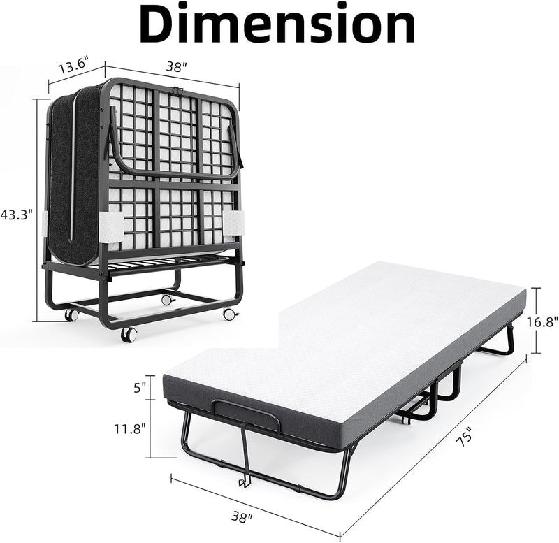 Folding Bed with Mattress Portable Foldable Guest Beds