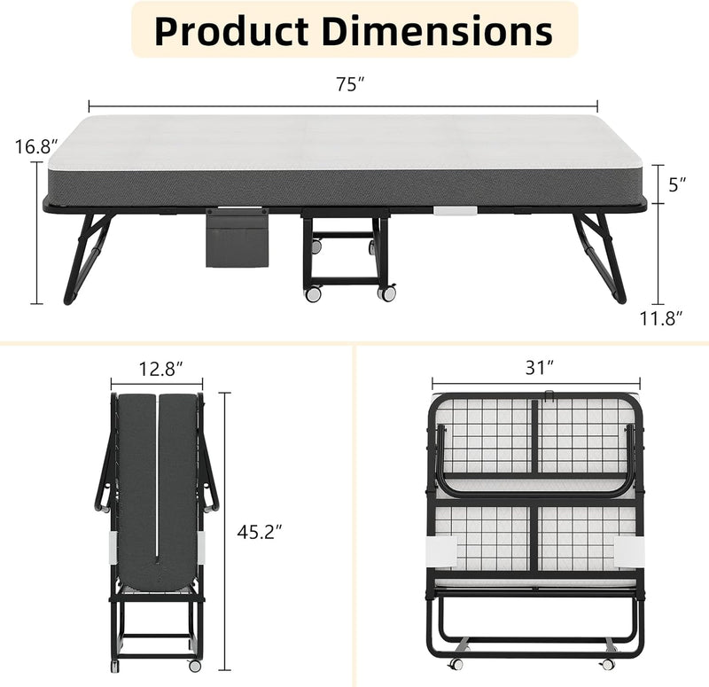 Folding Bed with Mattress Guest Z Portable Foldable