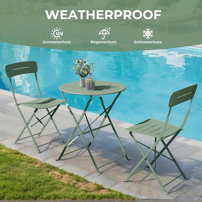 Folding Bistro Set 3 Pieces Conversation 2 Chairs