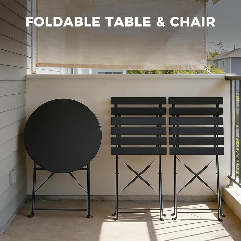 Folding Bistro Set 3 Pieces Conversation 2 Chairs