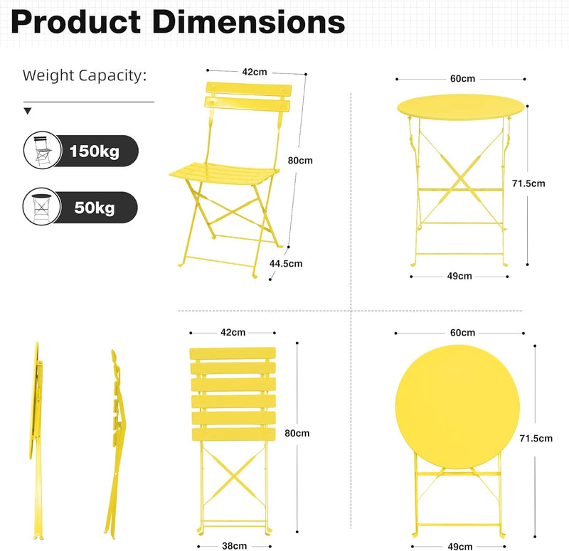 Folding Bistro Table and Chairs for Garden Apricot (Set of 2)