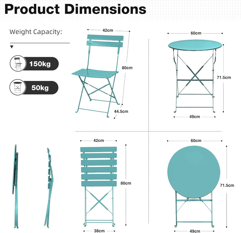 Folding Bistro Table and Chairs for Garden Foldable (Set of 2)