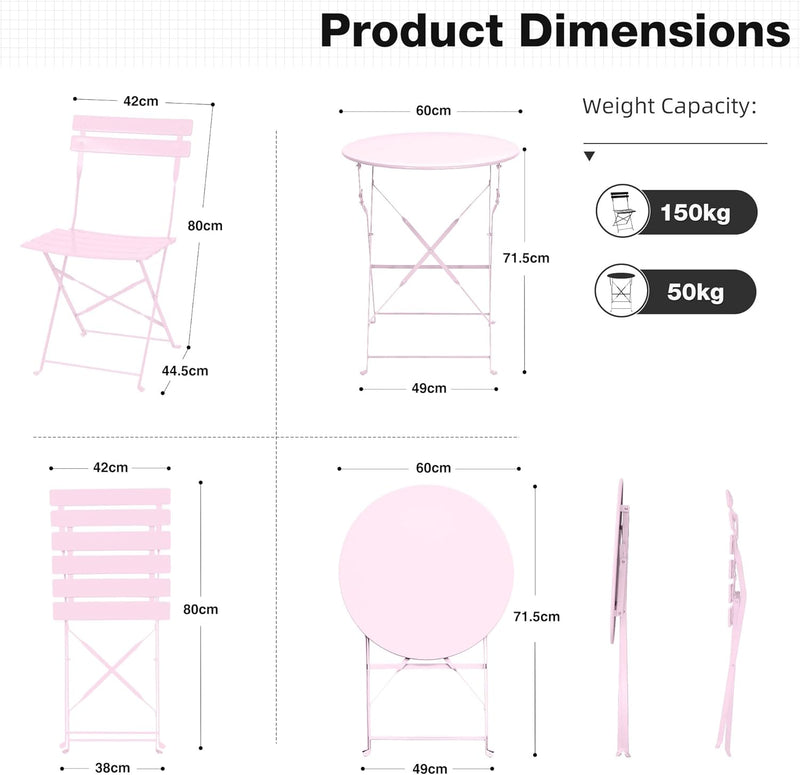 Folding Bistro Table and Chairs for Garden Foldable (Set of 2)