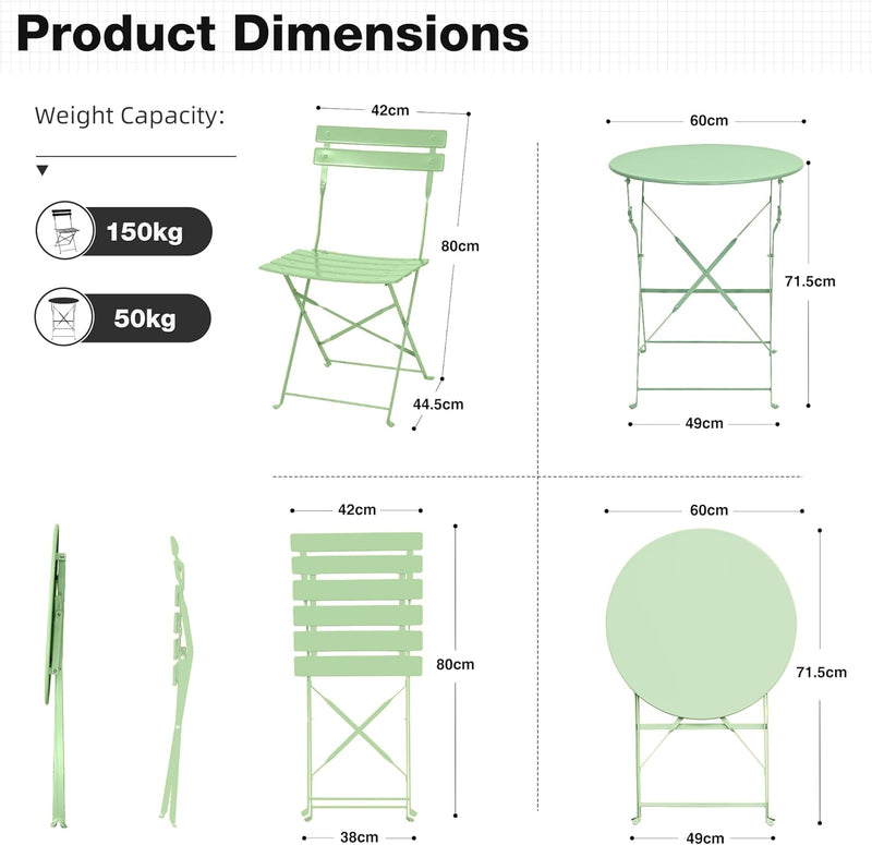 Folding Bistro Table and Chairs for Garden Apricot (Set of 2)