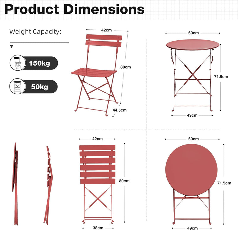 Folding Bistro Table and Chairs for Garden Foldable (Set of 2)
