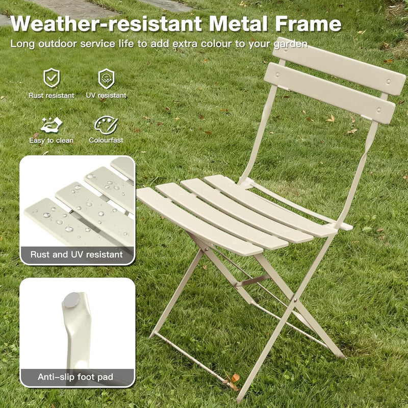 Folding Bistro Table and Chairs for Garden Foldable (Set of 2)