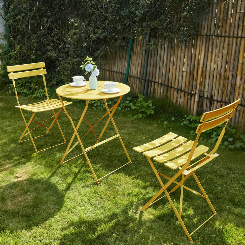 Folding Bistro Table and Chairs for Garden Apricot (Set of 2)