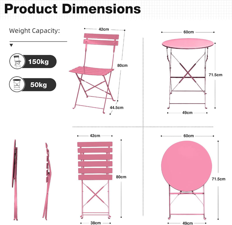 Folding Bistro Table and Chairs for Garden Apricot (Set of 2)