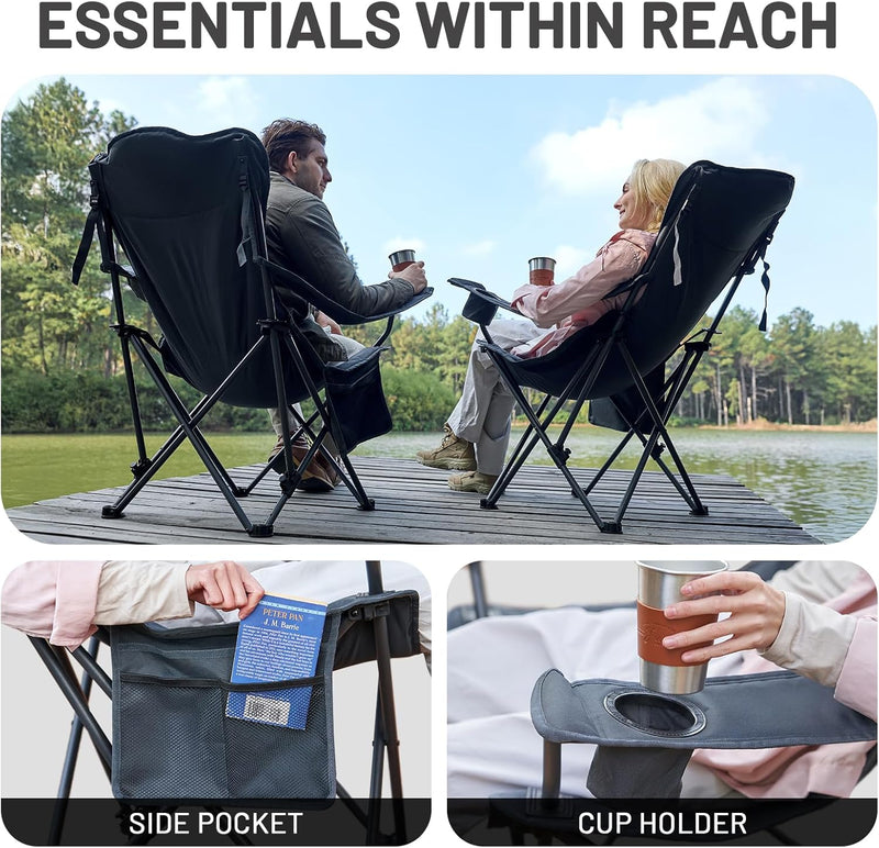 Folding Camping Chair Lightweight Recliner with Adjustable (Set of 2)