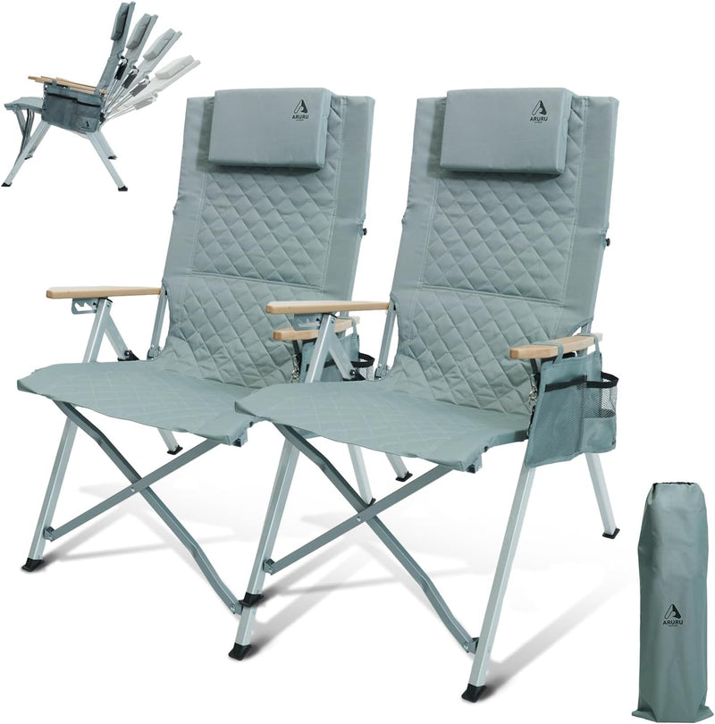 Folding Camping Chairs 2 Set for Adults Adjustable