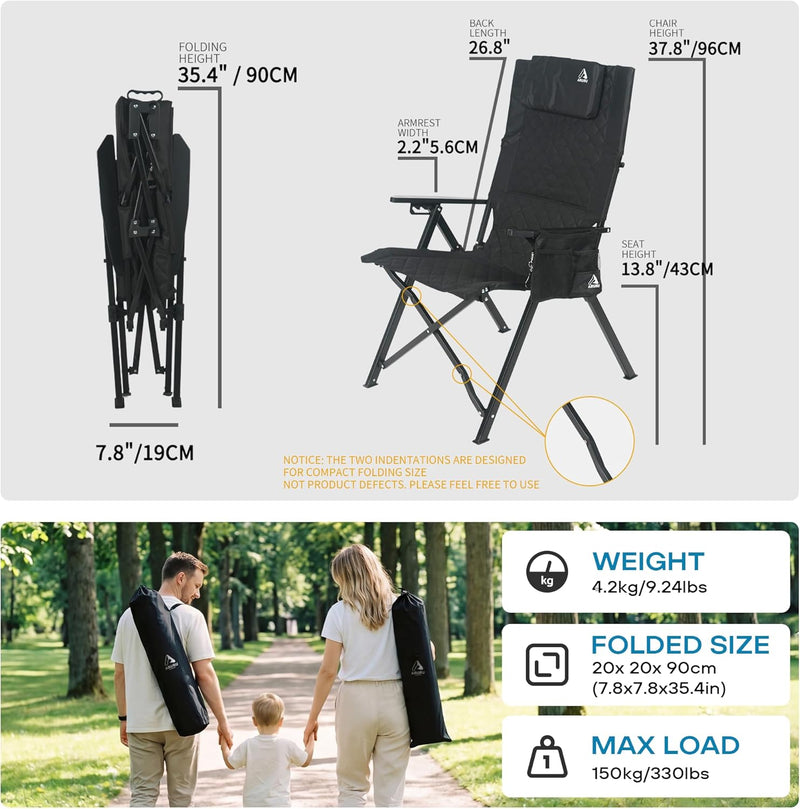 Folding Camping Chairs 2 Set for Adults Adjustable