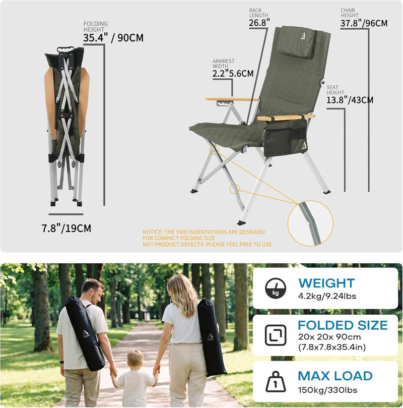Folding Camping Chairs 2 Set for Adults Adjustable