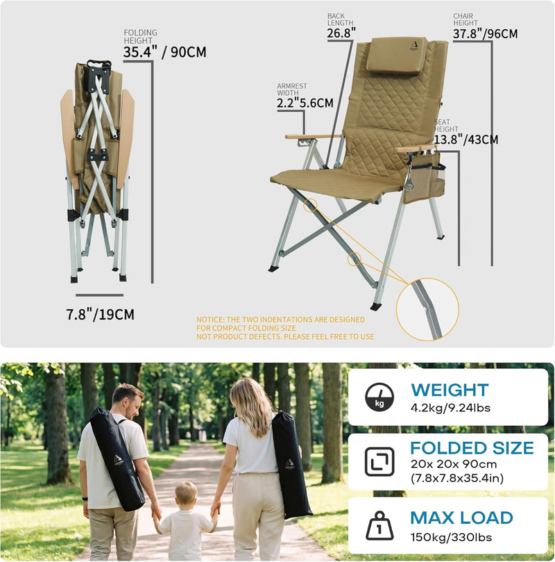 Folding Camping Chairs 2 Set for Adults Adjustable