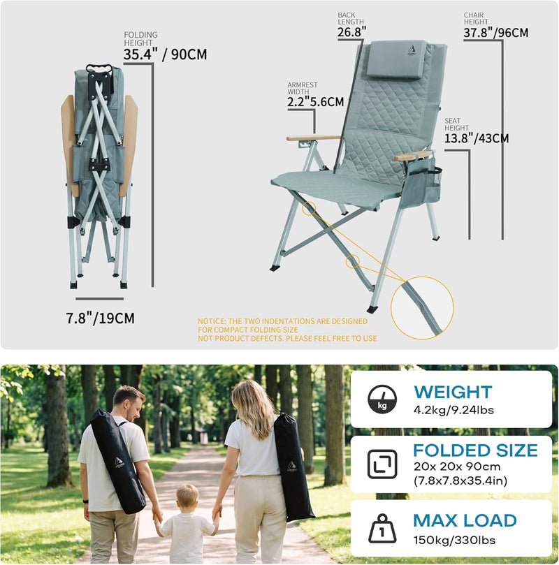 Folding Camping Chairs 2 Set for Adults Adjustable