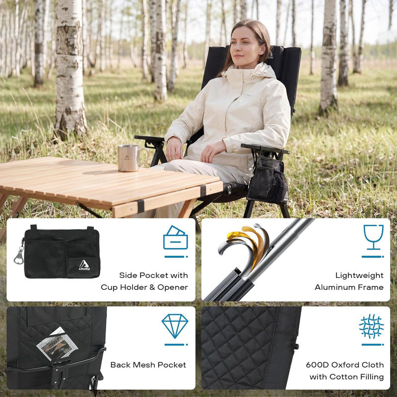 Folding Camping Chairs 2 Set for Adults Adjustable
