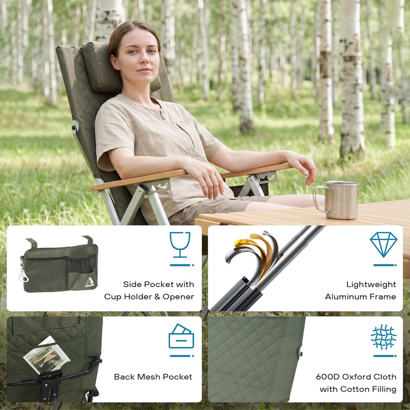 Folding Camping Chairs 2 Set for Adults Adjustable