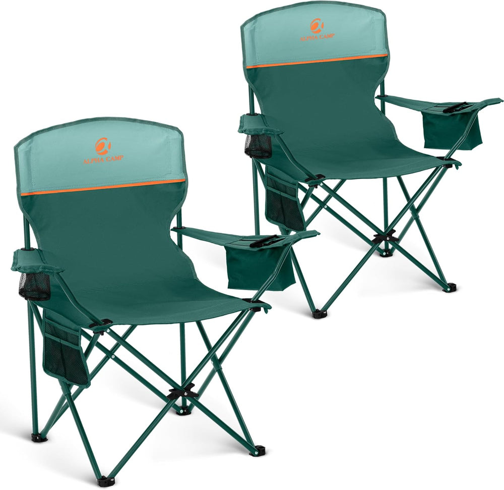 Folding Camping Chairs Lightweight Picnic Chair with Cooler (Set of 2)