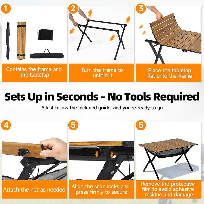 Folding Camping Table 120x70x70CM Large Roll Up Aluminium