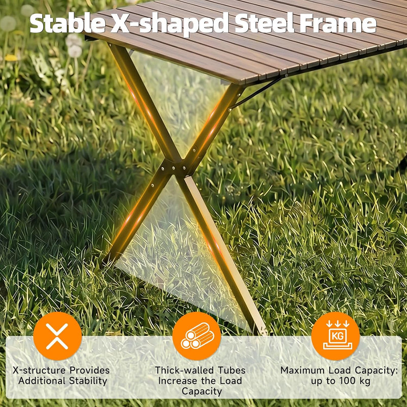 Folding Camping Table 120x70x70CM Large Roll Up Aluminium