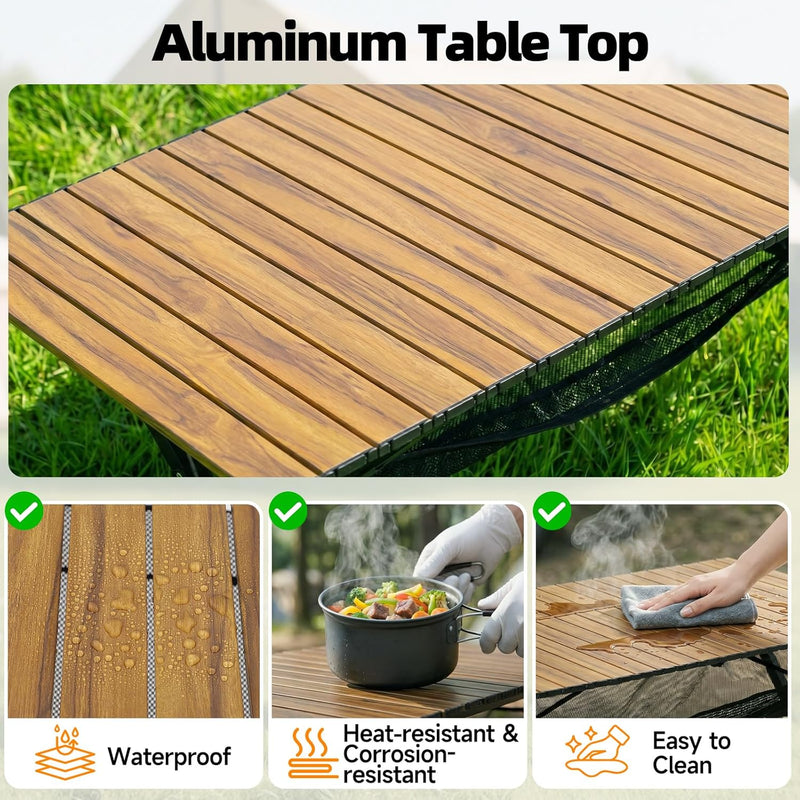 Folding Camping Table 120x70x70CM Large Roll Up Aluminium