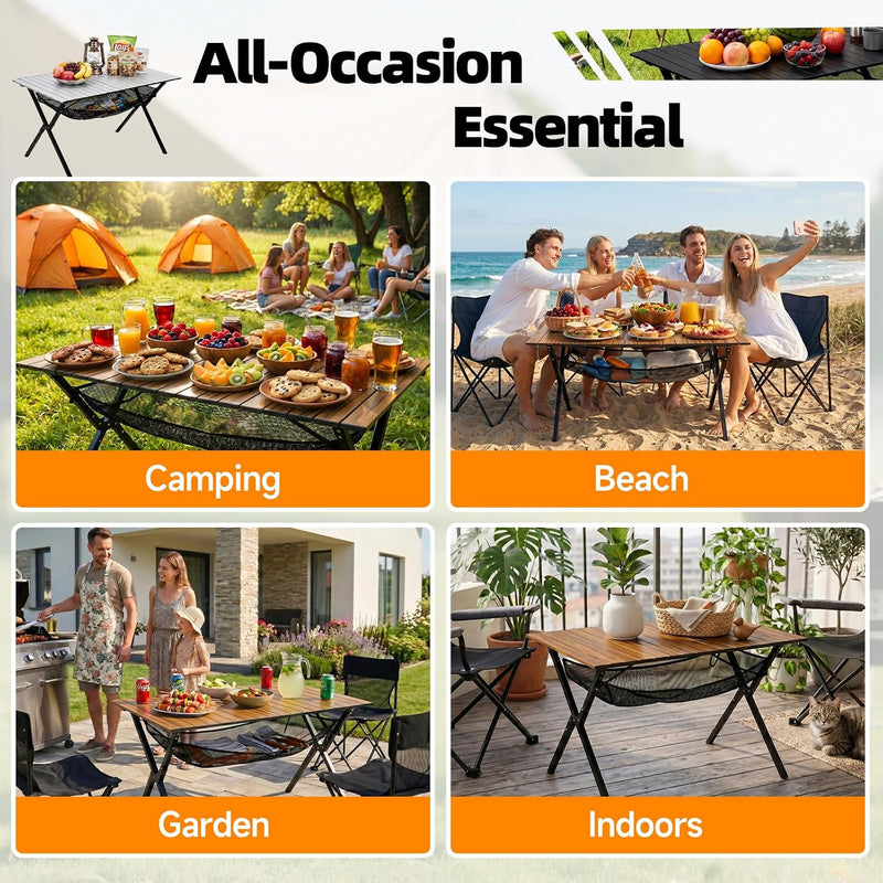 Folding Camping Table 120x70x70CM Large Roll Up Aluminium