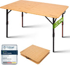 Folding Camping Table Bamboo Adjustable Ht. 16-27" Up