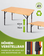 Folding Camping Table Bamboo Adjustable Ht. 16-27" Up