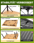 Folding Camping Table Bamboo Adjustable Ht. 16-27" Up