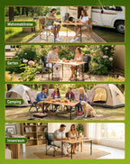 Folding Camping Table Bamboo Adjustable Ht. 16-27" Up