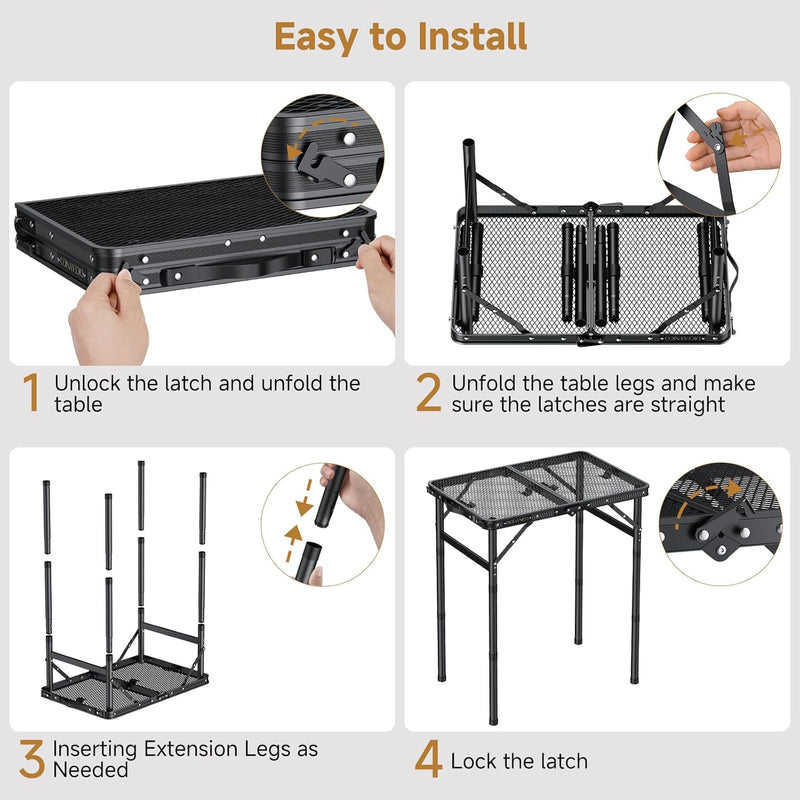 Folding Camping Table x15.7" Picnic 3 Adjust Height
