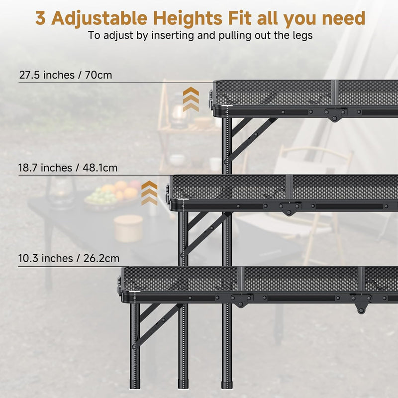 Folding Camping Table x15.7" Picnic 3 Adjust Height