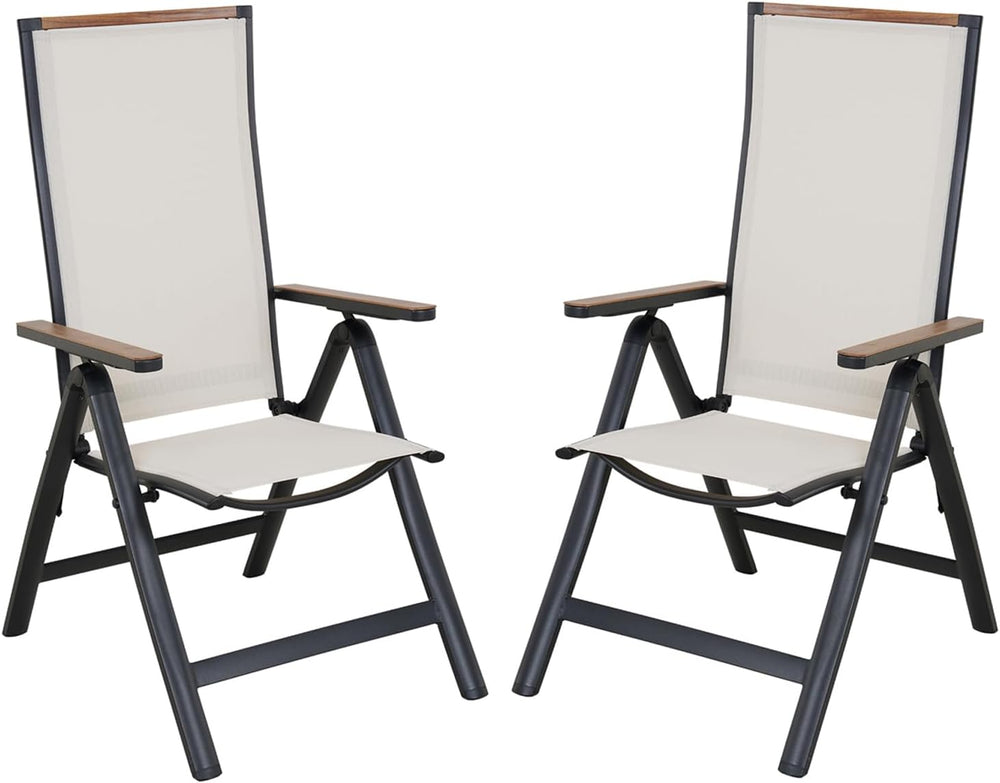 Folding Chair Aluminium Garden Chairs with Armrest Mesh (Set of 2)