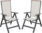 Folding Chair Aluminium Garden Chairs with Armrest Mesh (Set of 2)