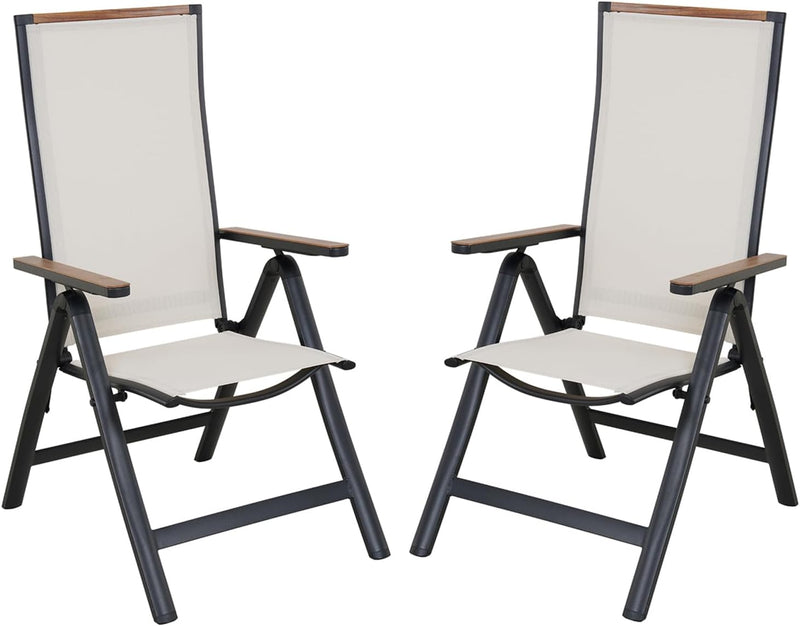Folding Chair Aluminium Garden Chairs with Armrest Mesh (Set of 2)