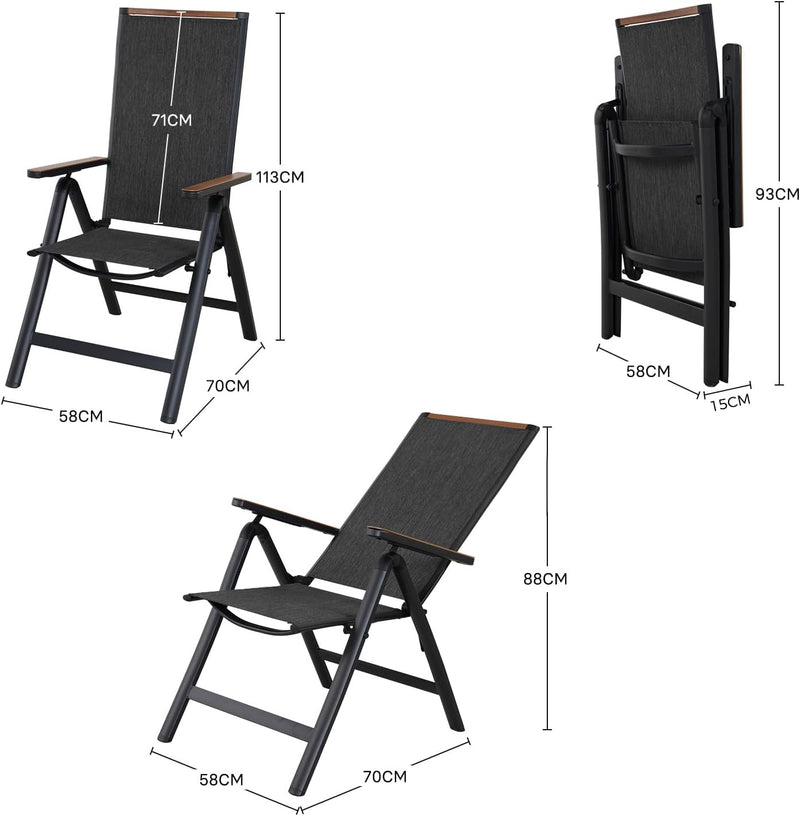 Folding Chair Aluminium Garden Chairs with Armrest Mesh (Set of 2)