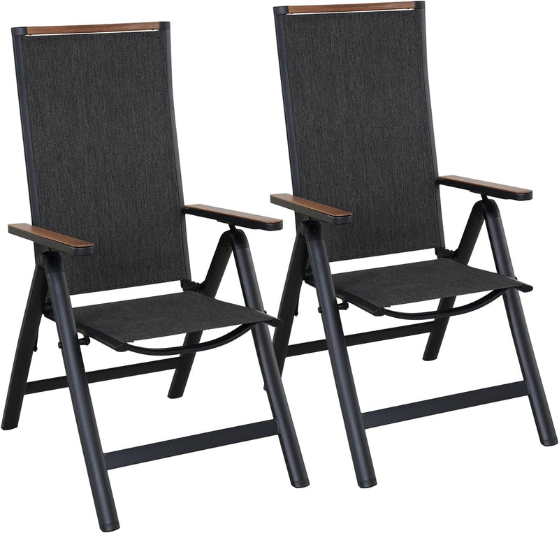 Folding Chair Aluminium Garden Chairs with Armrest Mesh (Set of 2)