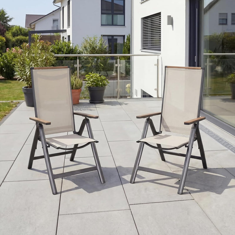 Folding Chair Aluminium Garden Chairs with Armrest Mesh (Set of 2)